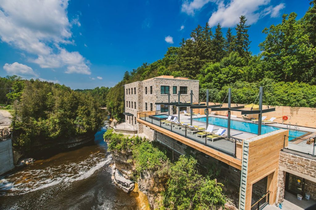 Ariel view of the Elora Mill pool and Spa